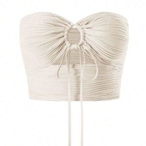 Cream Ruched Strapless Top